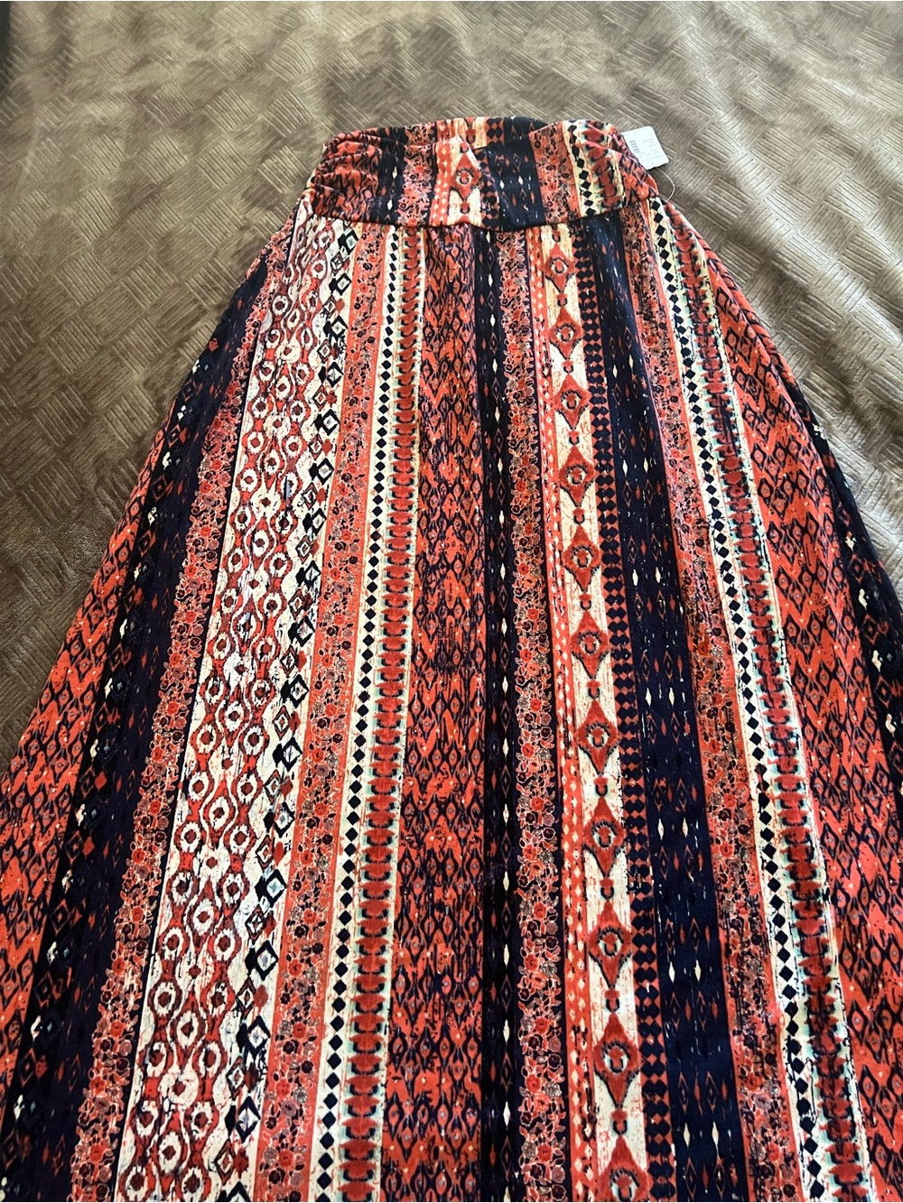 Maurices Striped Aztec Maxi Skirt in Rust Navy Cream